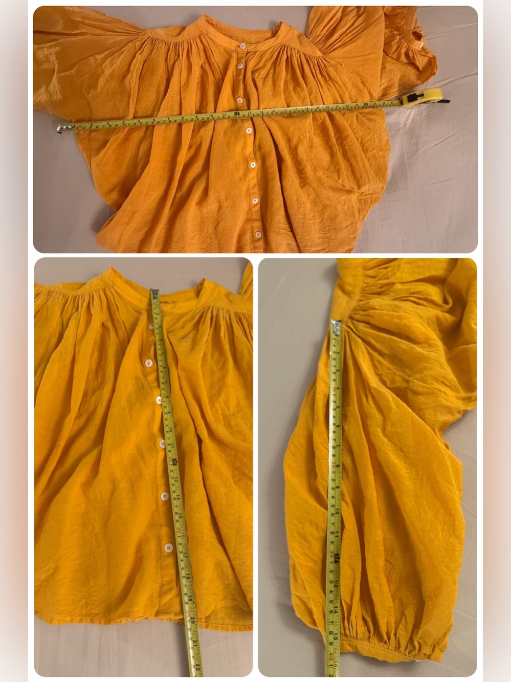 Madewell Pollen Yellow Balloon Puff Sleeve Voile Peasant Top Medium - Picture 17 of 17